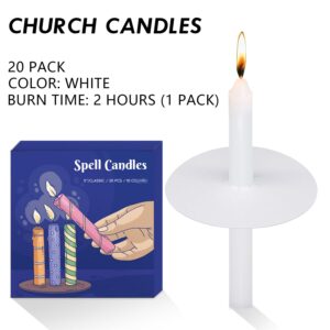 UNICY White Short Taper Candles, 20 Pack 5 Inch Church Candle Bulk with Drip Protectors, Unscented Candlesticks for Christmas Eve and Easter Candlelight Service, Vigil, Memorial and Devotional