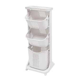 3-layer laundry basket storage basket layered storage, hollow design rectangular clothes storage rack with four universal wheels, adjustable angle, for kitchen, bathroom, bedroom, laundry room