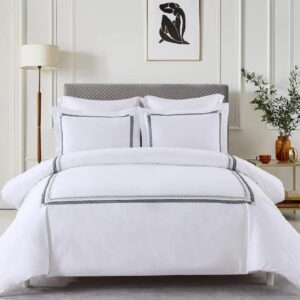 Royal Tradition 3pc Percale Duvet Cover Set (King/Calking) Sadie Embroidered Comforter Cover with Pillow Shams