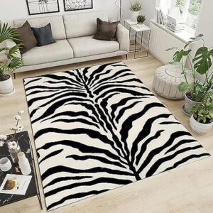 modern abstract black and white zebra pattern carpet, simple irregular geometric striped art home decoration carpet, non-slip easy to clean carpet for living room bedroom office-4ft x 6ft