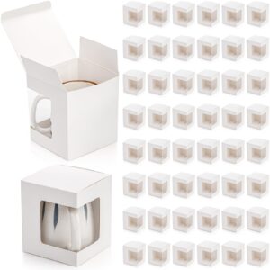 avla 50 pack gift boxes for sublimation mugs, 4.3x4.3x5'' small white packaging box, 12oz 15oz transparent cups wrapping box with clear view window, cupcake box christmas ornament box for wedding