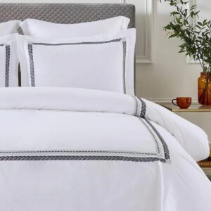 Royal Tradition 3pc Percale Duvet Cover Set (King/Calking) Sadie Embroidered Comforter Cover with Pillow Shams