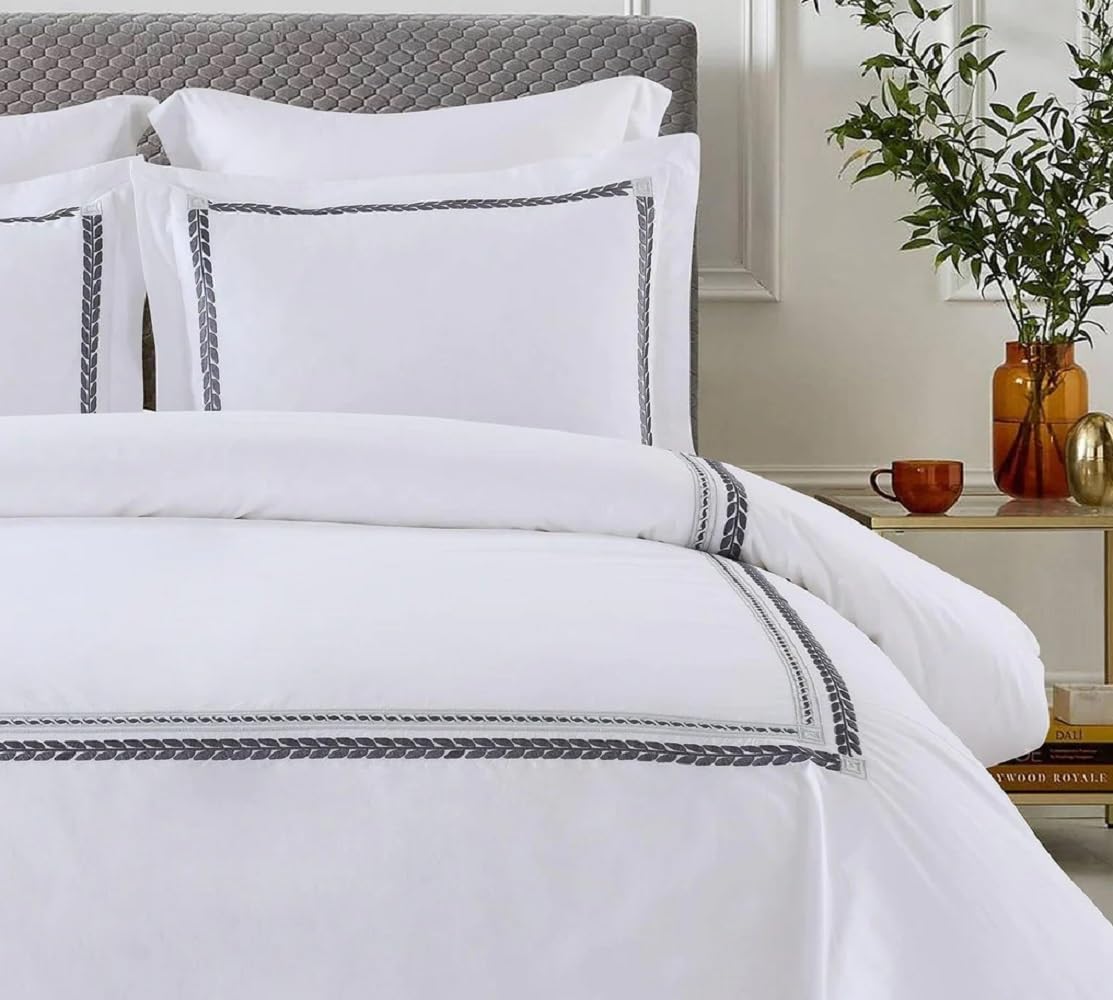 Royal Tradition 3pc Percale Duvet Cover Set (King/Calking) Sadie Embroidered Comforter Cover with Pillow Shams