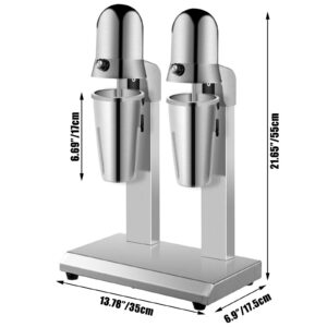 VEVOR Milkshake Maker, Double-Head Milkshake Machine, 280W x 2 Milkshake Mixer, Malt Maker with 800ml Cups (Stainless Steel/PC), 2-Speed Electric Milk Shake Machine, 36000RPM Drink Mixer