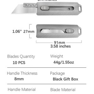 ainhue A358 Retractable Blade Utility Knife, 10pcs Replaceable Blades, 3.58 inches Titanium Handles Pocket Clip, Heavy Duty Box Cardboard Cutter