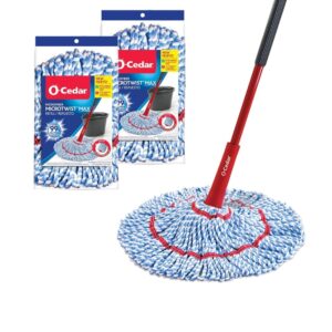 o-cedar microtwist max microfiber twist mop with 2 extra refills | features hands-free wringing | extra large 18-inch mop head | safe on all floor types,red