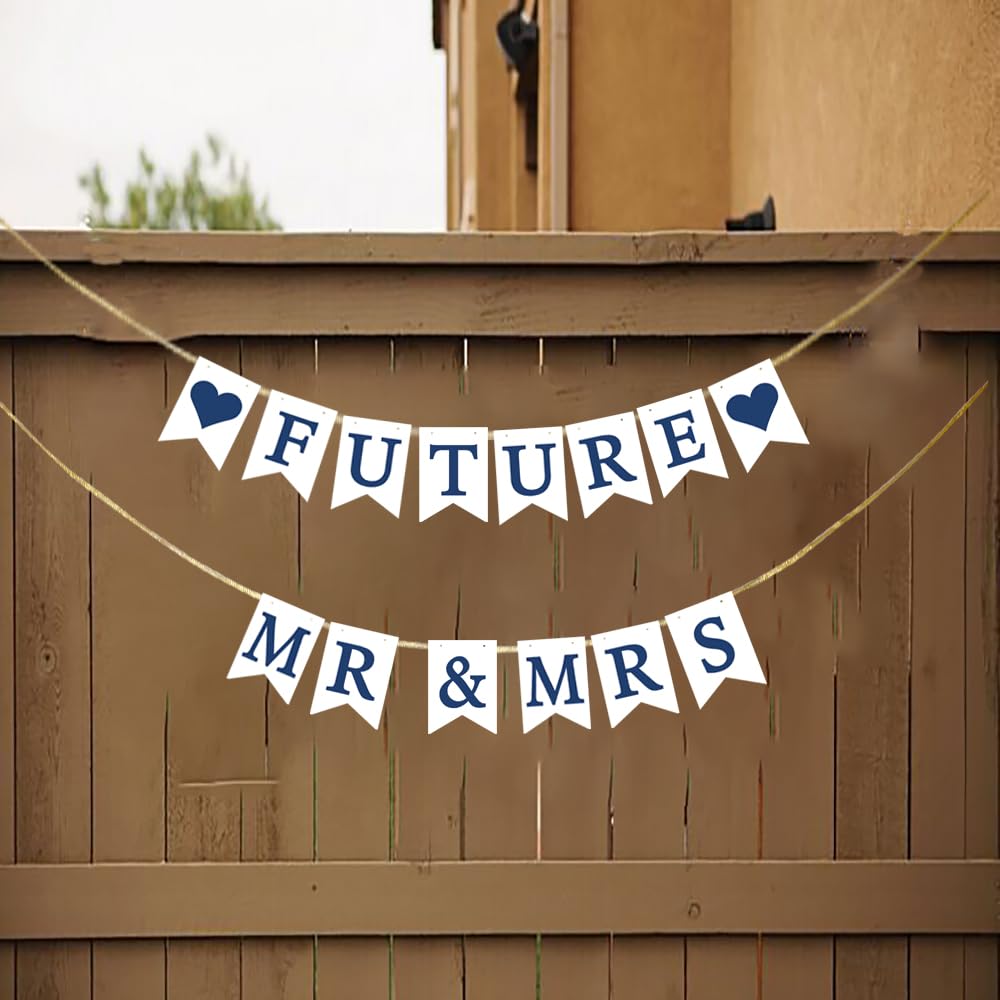 KUNGOON Future Mr & Mrs Banner,Funny Wedding Party Decor,Bridal Shower/Engagement/Bachelorette Party Decorations.(White)