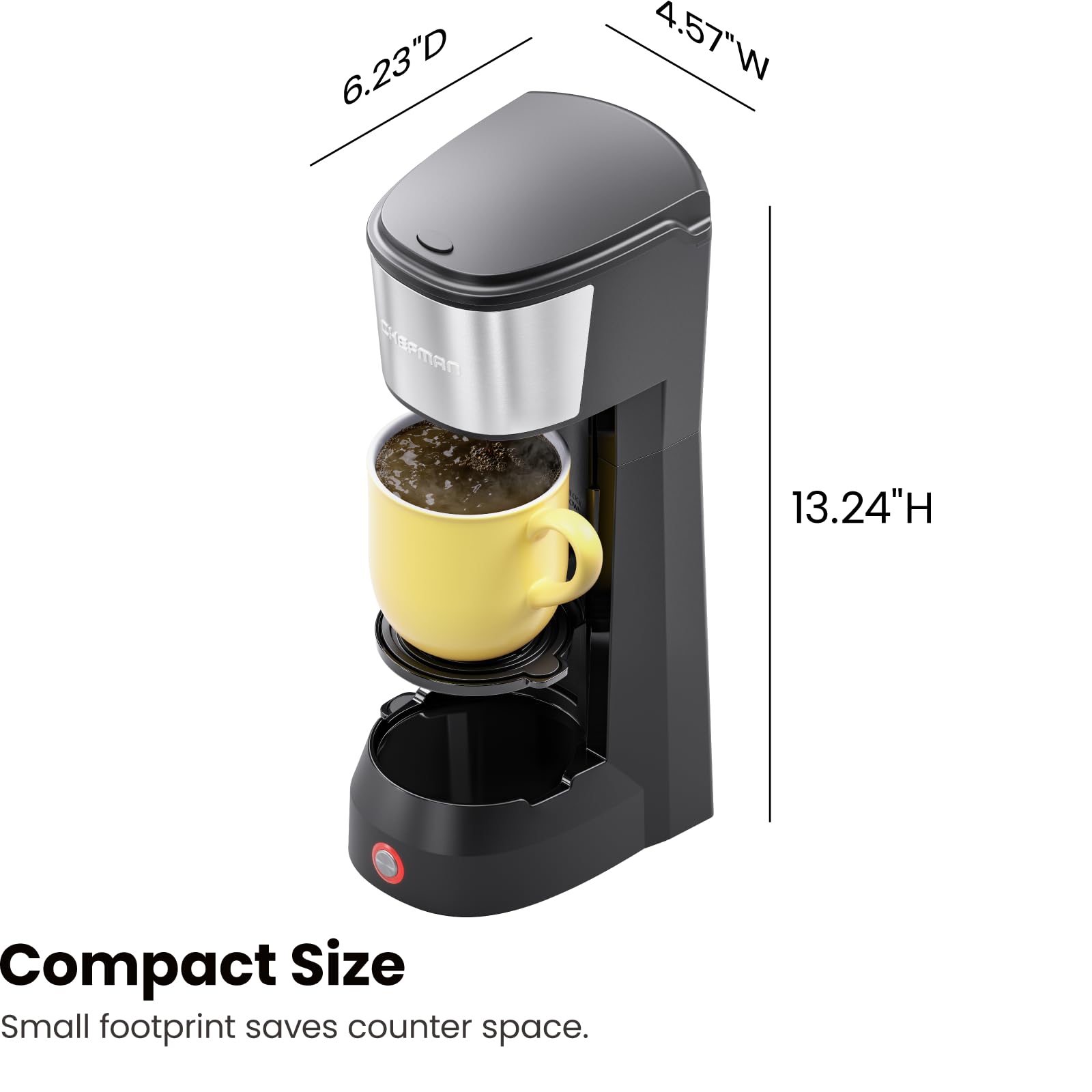 CHEFMAN Single Serve Coffee Maker, K Cup Coffee Machine: Compatible with K-Cup Pods and Ground Coffee, Brew 6 to 14oz Cup Drip Coffee Maker, Cup Lift, Filter Included