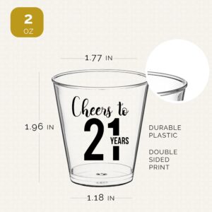 Cheers to 21 Plastic Shot Glasses 100 Pcs, 2 oz Each, 21st Birthday Shot Glass, 21 Shot Glass, 21st Birthday Party Favors, Cheers To 21 Years, 21st Birthday Shot Glasses, 21st Shot Glass for Her