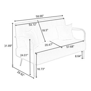 Klwenas Maec 59" Modern Cashmere Loveseat Sofa,Tufted Small Love Seat w/2 Pillows Golden Chrome Legs,2-Seater Upholstered Mini Sofa Couches for Small Space,Living Room Home Office (Pink)