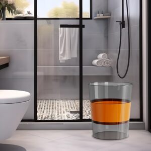 Zhongren Small Trash Can Plastic Wastebasket Foldable 2.64 Garbage Container Bin Clear Round Trash Can for Bathroom Kitchen Offices Laundry Room Outdoors Camping (Orange)