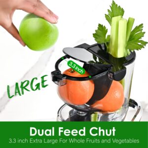 Kitchen in the Box Cold Press Juicer Machines,Slow Masticating Juicer Machine, With 3.26" Wide Feed Chute for Whole Fruits and Vegetables,BPA-Free,High Juice Yield Juicer Maker,Easy to Clean (Black)