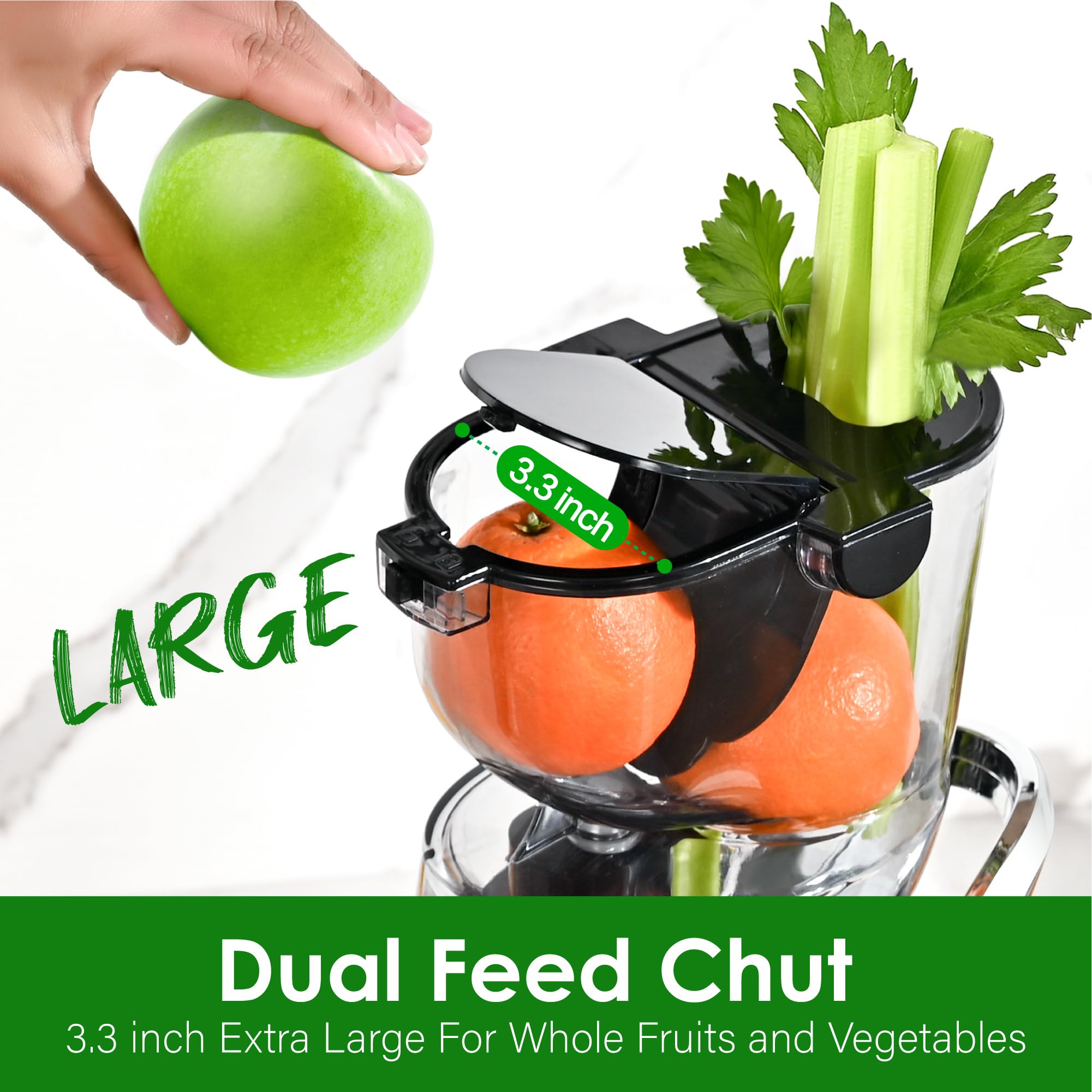 Kitchen in the Box Cold Press Juicer Machines,Slow Masticating Juicer Machine, With 3.26" Wide Feed Chute for Whole Fruits and Vegetables,BPA-Free,High Juice Yield Juicer Maker,Easy to Clean (Black)