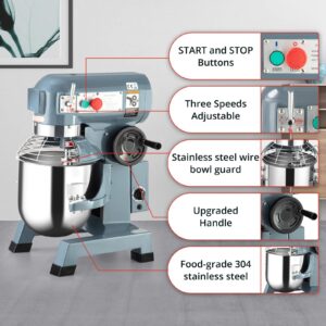 Commercial Mixer 15QT, Towallmark Commercial Food Mixer 600W, 3 Speeds Adjustable 130/233/415RPM Heavy Duty Commercial Stand Mixer 110V with Stainless Steel Bowl, Food Mixer for Bakeries Restaurant