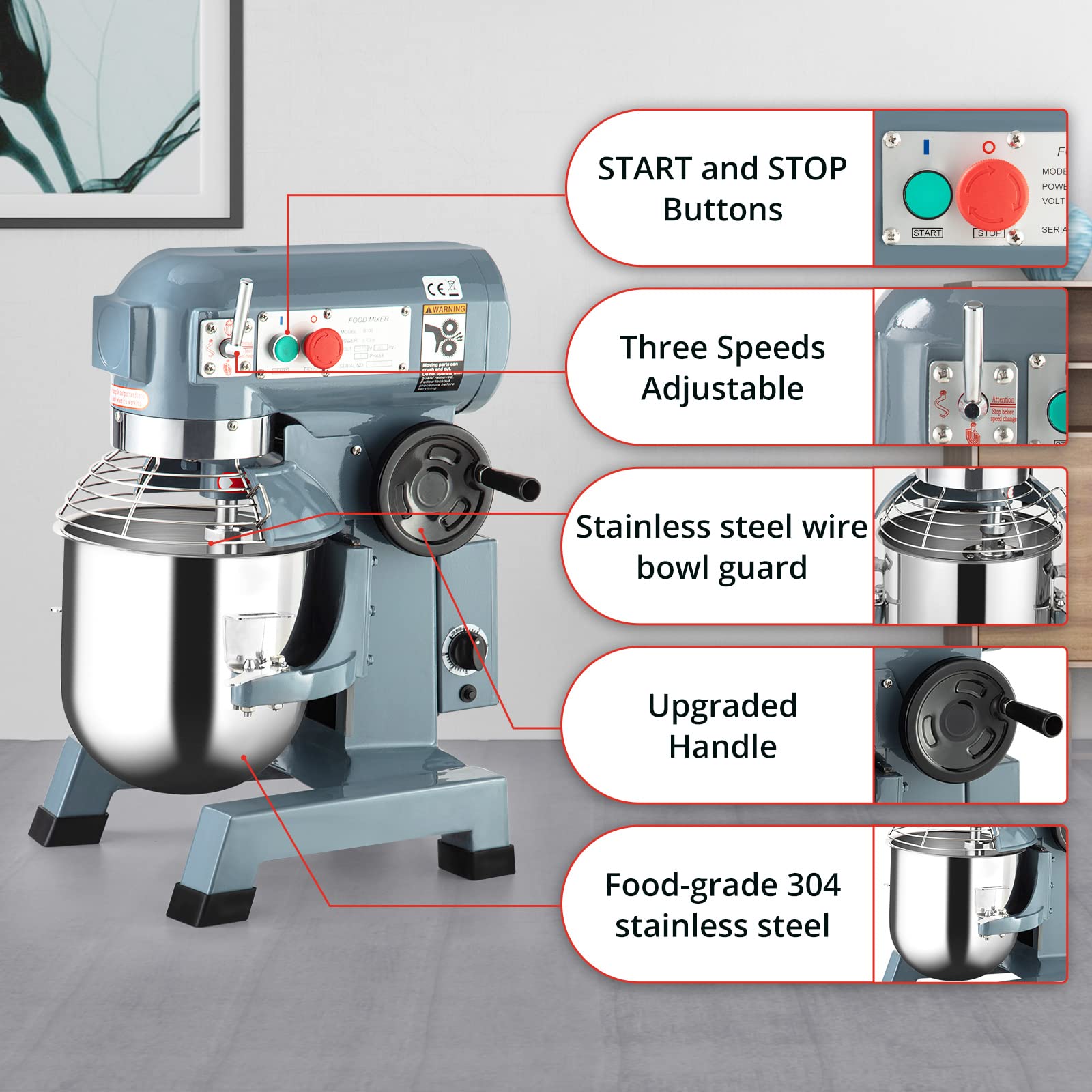 Commercial Mixer 15QT, Towallmark Commercial Food Mixer 600W, 3 Speeds Adjustable 130/233/415RPM Heavy Duty Commercial Stand Mixer 110V with Stainless Steel Bowl, Food Mixer for Bakeries Restaurant