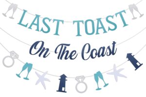 sursurprise coastal bachelorette party decorations, last toast on the coast banner kit blue white for beach bachelorette bridal shower party supplies