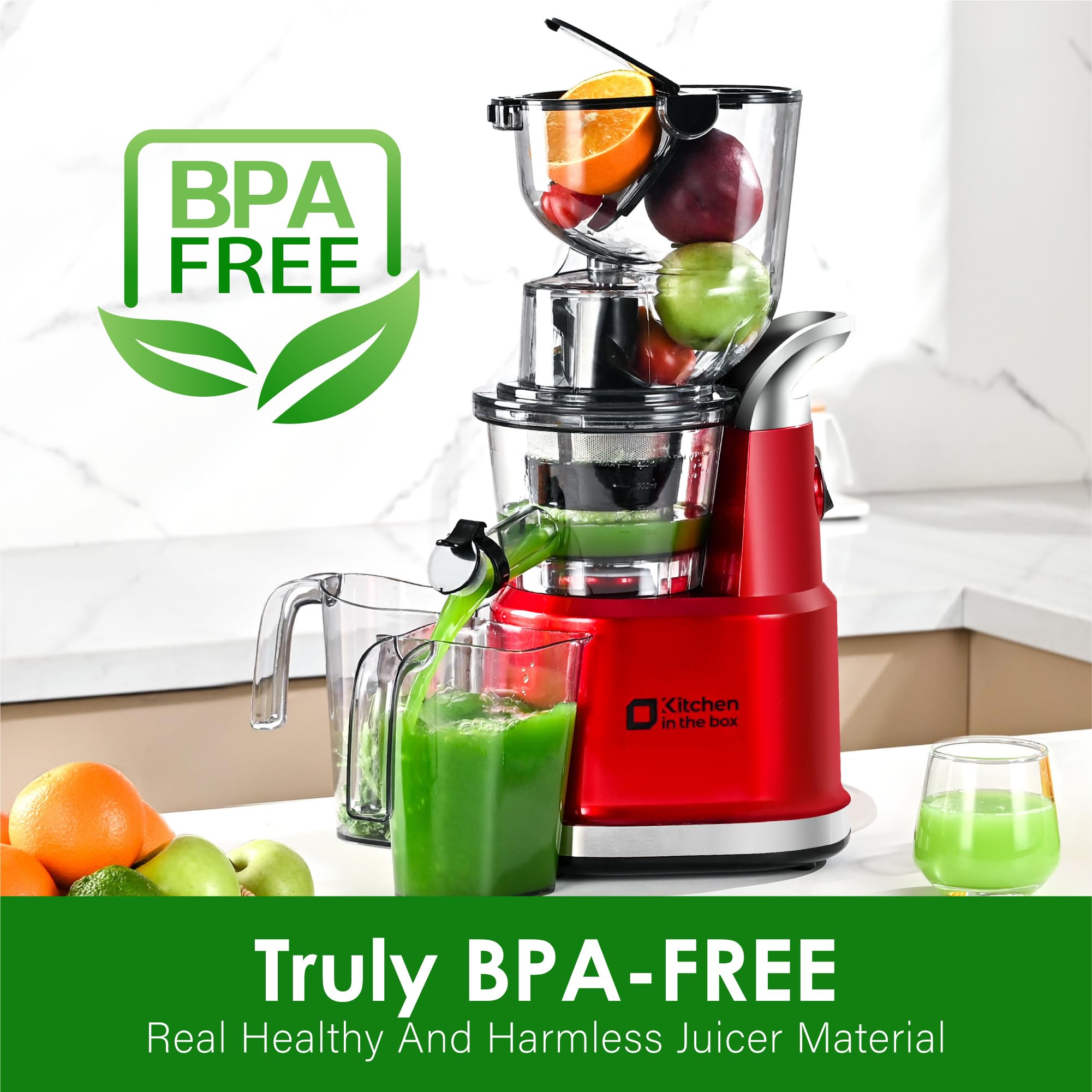 Kitchen in the Box Cold Press Juicer Machines,Slow Masticating Juicer Machine, With 3.26" Wide Feed Chute for Whole Fruits and Vegetables,BPA-Free,High Juice Yield Juicer Maker,Easy to Clean (Black)