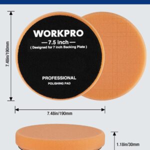 WORKPRO 7.5 Inch Buffing Sponge Pads, 5Pcs 7.5 Inch Face for 7 Inch Backing Plate, Cutting Polishing Pad Kit for Car Buffer Polisher Compounding, Polishing and Waxing