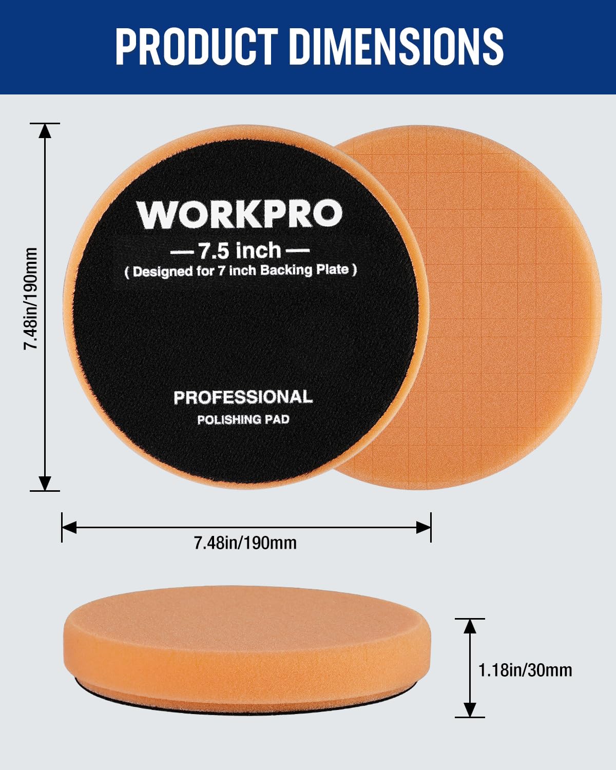 WORKPRO 7.5 Inch Buffing Sponge Pads, 5Pcs 7.5 Inch Face for 7 Inch Backing Plate, Cutting Polishing Pad Kit for Car Buffer Polisher Compounding, Polishing and Waxing