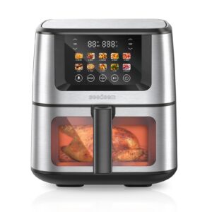 seedeem max xl air fryer, 8 quart, 10-in-1 hot air fryer oven with color lcd display touchscreen, air fryer toaster oven combo with clearcook cooking window,broil, roast, dehydrate, bake, silver