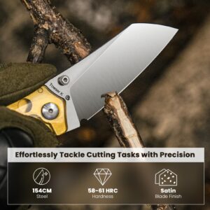 Kizer Towser K Folding Pocket Knife, 3.39" 154CM Blade EDC Knife with Yellow PEI Handle, Small Camping Knife with Liner Lock, Hiking Survival Knife with Thumb Stud Opener, V4593C5