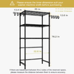 Ulif U8 Laundry Room Storage Organizer, Over The Washer and Dryer Storage Shelves for Laundry Organization, 35" W x 13.4" D x 76.2" H, Suit Washing Machine Width Within 32.6", Hold 304 lb, Black