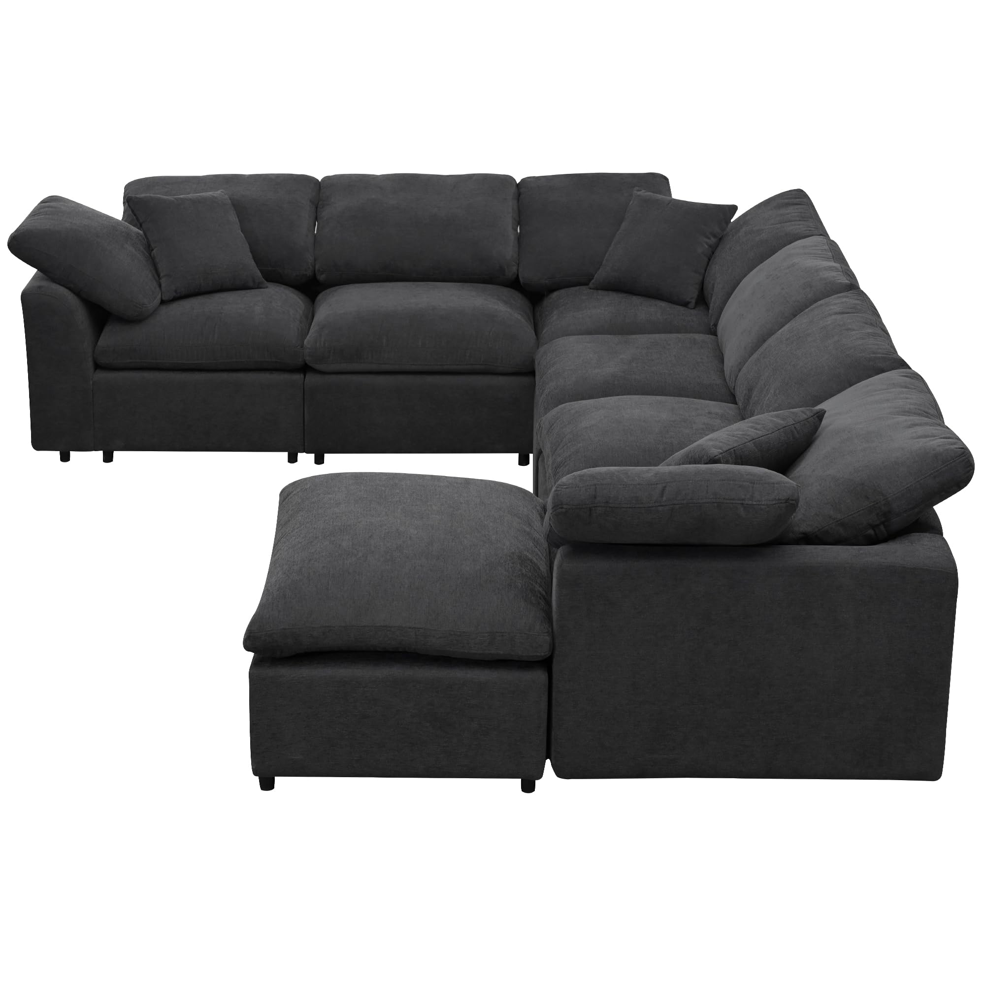 Tmsan 130.3" Oversized Cloud Sofa Couch Set for Living Room, Modern Convertible U Shaped Sectional Couch Large 7 Seater Chenille Corner Sofa with Ottoman for Apartment Office Spacious Space (Grey)