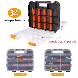 HobbyPark RC Hardware Organizer Box Adjustable Compartments Removable Dividers Durable Plastic Double Side Tools Box Screw Organizer for Nuts, Bolts, Screws, Nails, Small Parts, Tools