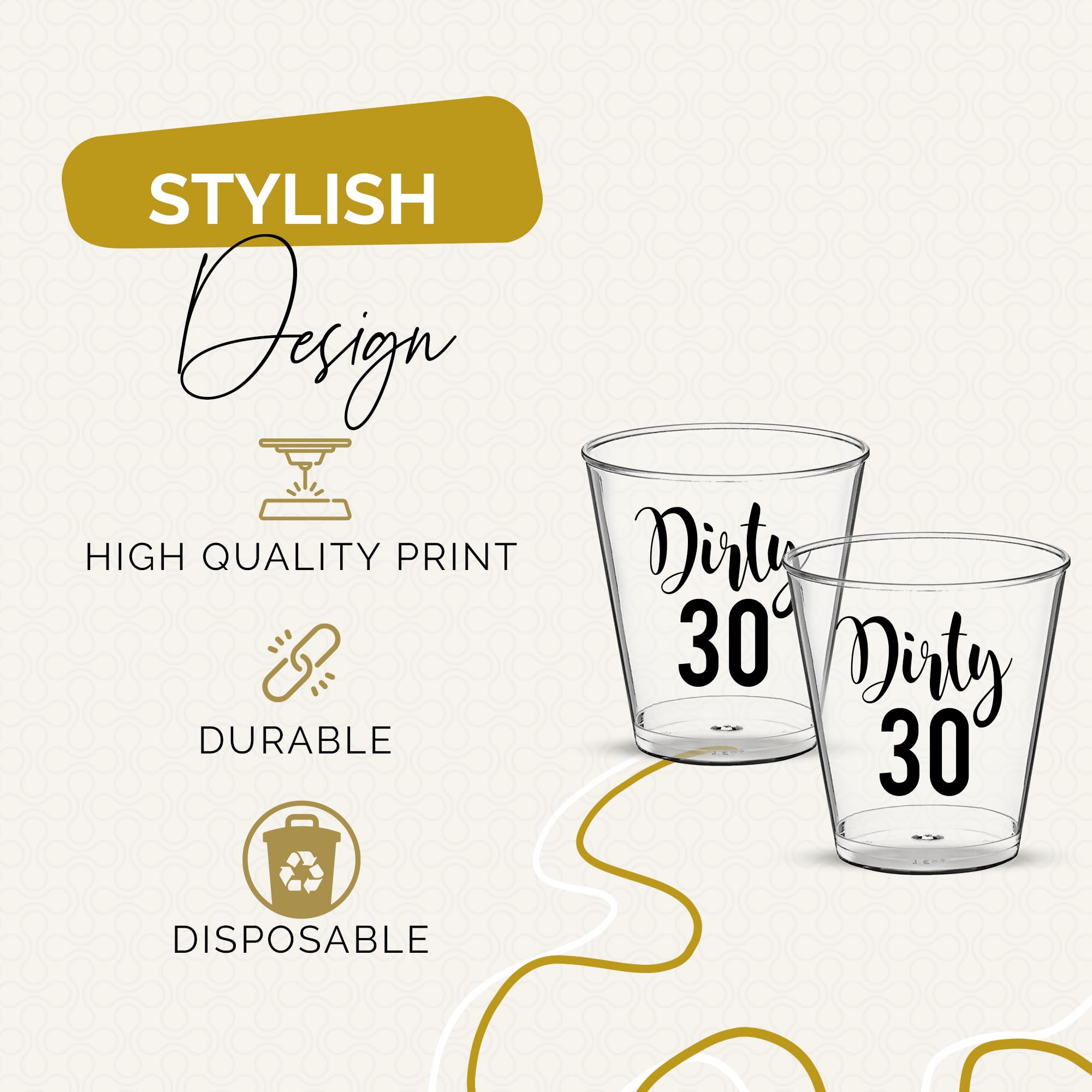 Dirty 30 Shot Glasses Disposable 100 PCS - 2oz 30th Birthday Cups, Dirty Thirty Birthday Decorations for Her, 30th Birthday Party Favors, 30th Birthday Decorations for Him - Clear Plastic Shot Glasses