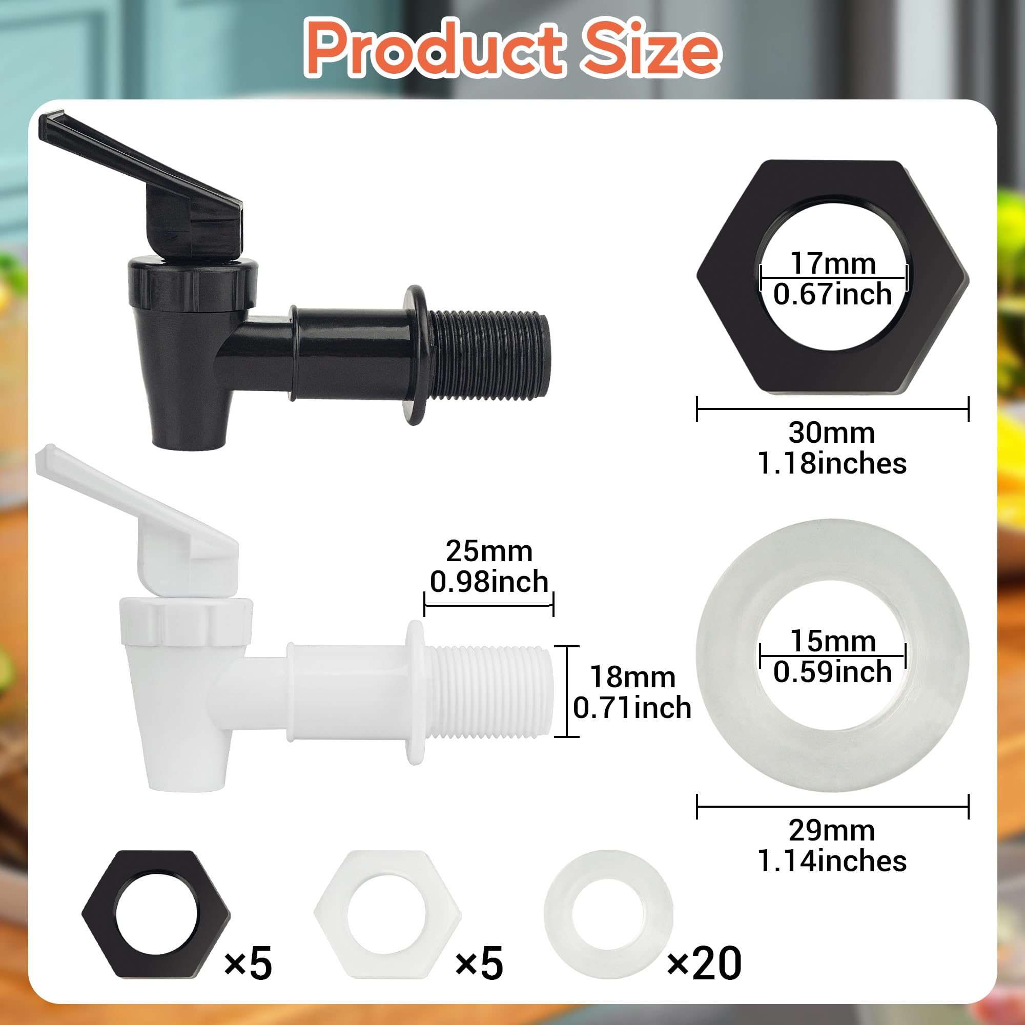 10 Sets Replacement Cooler Faucet, Reusable Plastic Spigot for Beverage Dispenser Parts, Outdoor Faucet Water Jug Spigot Tapes (Black&White)