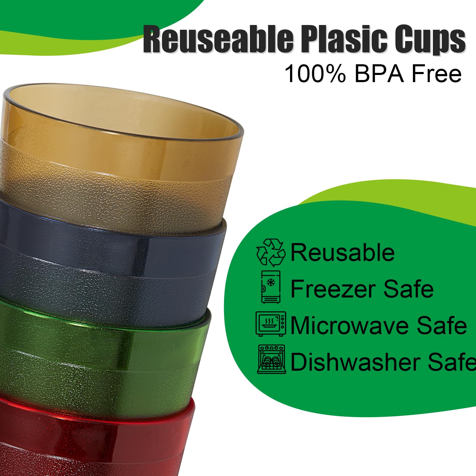 Plastic Cups Reusable, Plastic Tumblers Drinking Glasses Set of 8, Unbreakable Drinking Cup for Kitchen, BPA Free Stackable Restaurant Cups for Hot Drink & Cold Drink (Colorful, 16 oz)