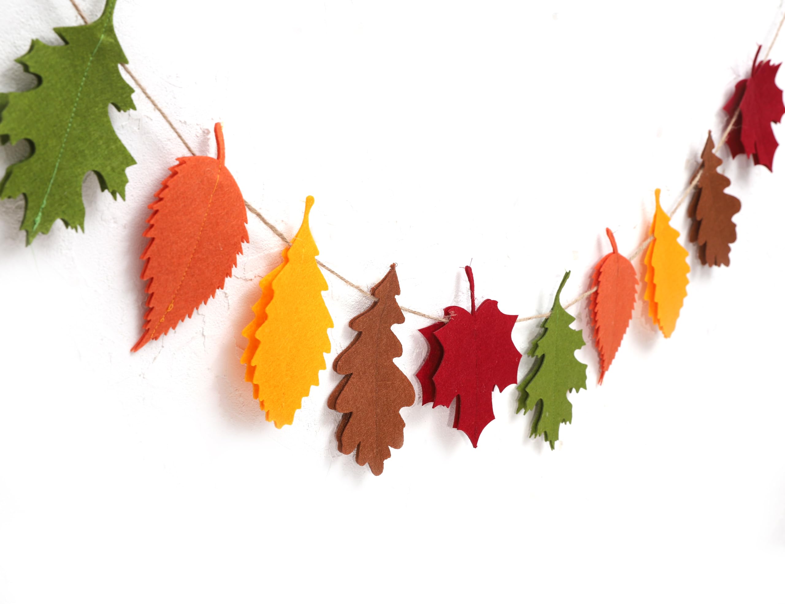 Felt Fall Leaf Garland - Double Layers Felt Leaves Banner, Fall Decorations for Mantle, Thanksgiving Decorations