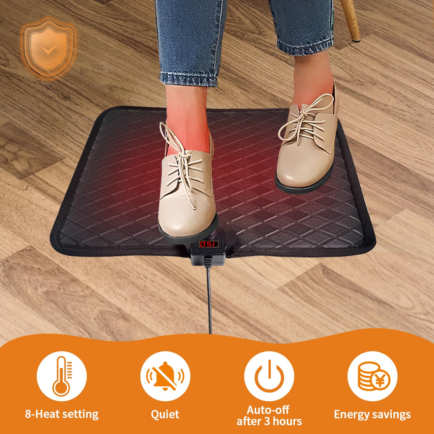 MAXCOM Heated Floor Mat - Under Desk for Foot Warmer - Winter 55W & 110V Electric Heating Pad with 8 Temperature & Auto Shut-Off After 3 Hours - Energy-Saving - Heated Feet Rest for Home Office Desk