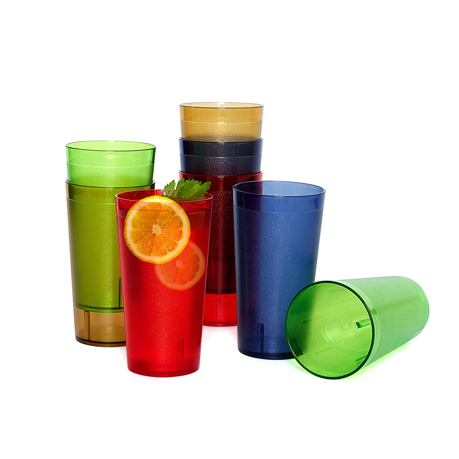 Plastic Cups Reusable, Plastic Tumblers Drinking Glasses Set of 8, Unbreakable Drinking Cup for Kitchen, BPA Free Stackable Restaurant Cups for Hot Drink & Cold Drink (Colorful, 16 oz)