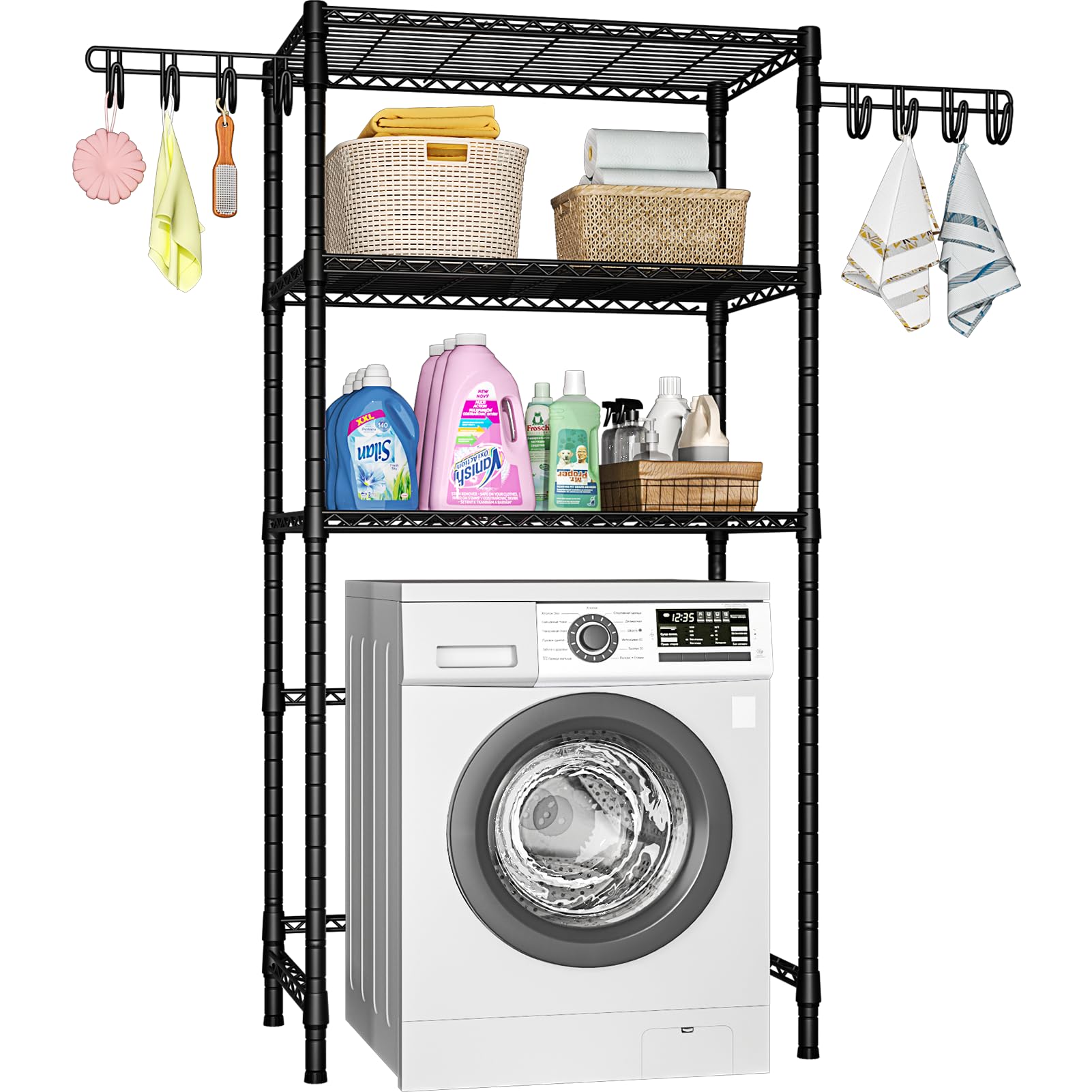 Ulif U8 Laundry Room Storage Organizer, Over The Washer and Dryer Storage Shelves for Laundry Organization, 35" W x 13.4" D x 76.2" H, Suit Washing Machine Width Within 32.6", Hold 304 lb, Black