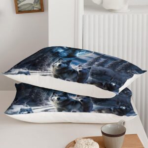 AILONEN Snow Wolf Bedding Queen Duvet Cover Set, 3D Night Galaxy Starry Wolf Comforter Cover Set,Wild Animals Wolf Themed Quilt Cover and 2 Pillowcases for Boys Adults, 3 Pieces