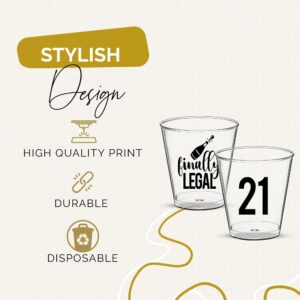 Finally Legal 21st Birthday Shot Glasses Disposable 2oz 100 PCS - 21st Birthday Decorations For Her and Him, 21st Birthday Cup, Perfect For 21st Birthday Party Favors, 21st Birthday Glass Plastic 2oz