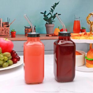 Woaiwo-q 12 Pack 16oz Glass Juice Bottles with Lids, Reusable Juice Containers Drinking Jars Water Cups with Brush, Glass Straws, Lids with Hole…