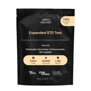 simple healthkit at-home expanded std test kit for chlamydia, gonorrhea, trichomoniasis, hiv & syphilis - std hiv test kit - free follow-up care & fast lab results