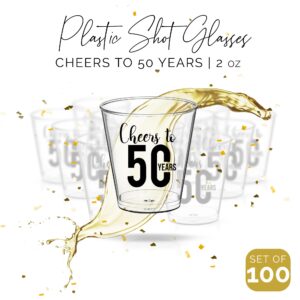 Cheers To 50 years Shot Glasses 100 PCS – 50th Birthday Shot Glasses Disposable 2oz, 50th Birthday Decorations For Men, 50th Birthday Cups Plastic, Perfect For 50th Birthday Party Favors