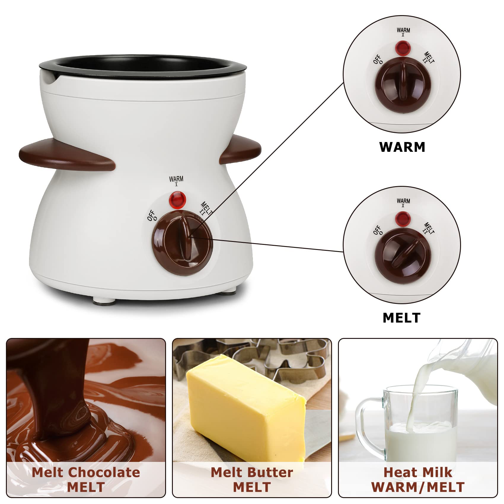 Micnaron Chocolate Fondue Pot, Mini Electric Chocolate Melting Pot, Chocolate Maker Chocolate Marshmallow Candy Melting Warming Fondue Set Dipping Pot with 10pcs Forks & Removable Pot for Party, White