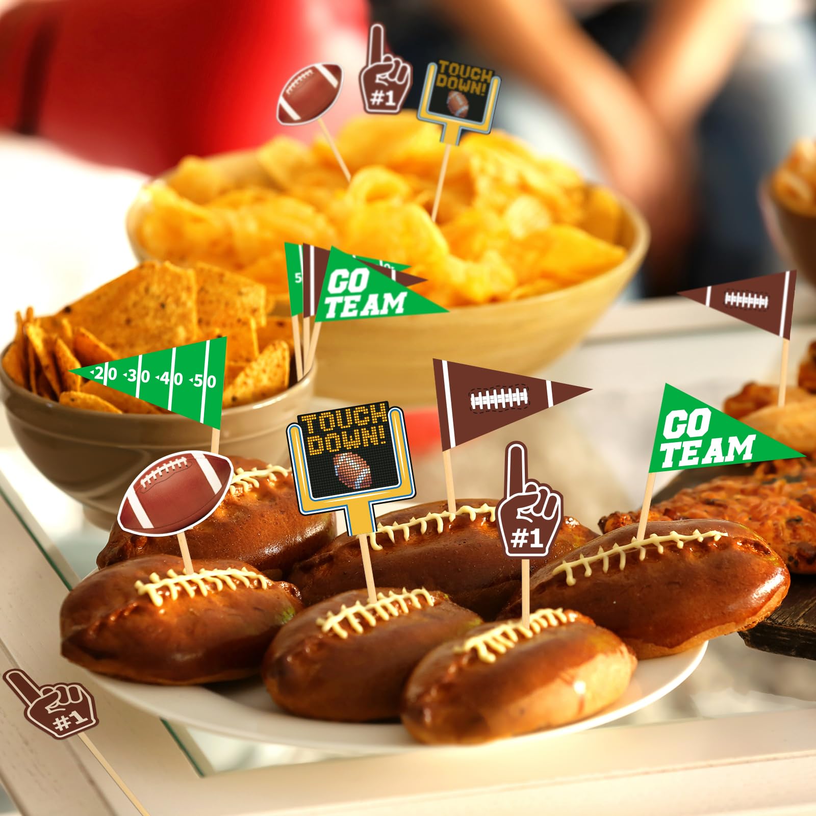 Gatherfun 96pcs Football Themed Toothpicks, Cupcake Toppers, Cocktail Picks for Birthday Party, Game Day, Tailgate Decorations