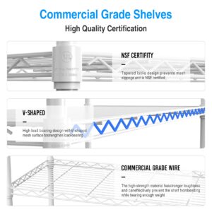 White 3 Tier NSF Metal Shelf Wire Shelving Unit - Set of 2, 1050lbs Capacity Heavy Duty Adjustable Storage Rack with Shelf Liners, Extensible to 6 Tier 2100lbs Shelving Designs, 48" H x 48" L x 18" D