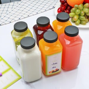 Woaiwo-q 12 Pack 16oz Glass Juice Bottles with Lids, Reusable Juice Containers Drinking Jars Water Cups with Brush, Glass Straws, Lids with Hole…