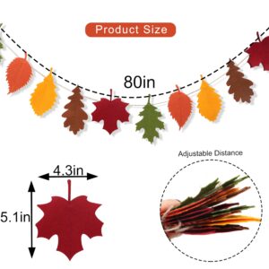 Felt Fall Leaf Garland - Double Layers Felt Leaves Banner, Fall Decorations for Mantle, Thanksgiving Decorations