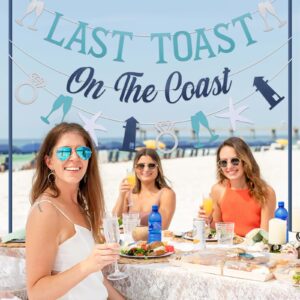 Sursurprise Coastal Bachelorette Party Decorations, Last Toast On The Coast Banner Kit Blue White for Beach Bachelorette Bridal Shower Party Supplies