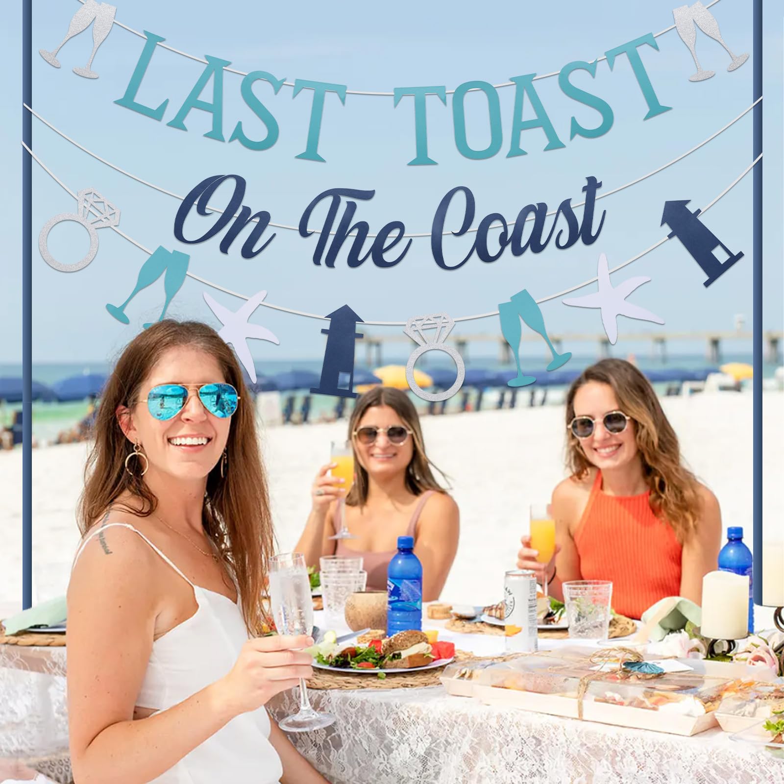 Sursurprise Coastal Bachelorette Party Decorations, Last Toast On The Coast Banner Kit Blue White for Beach Bachelorette Bridal Shower Party Supplies