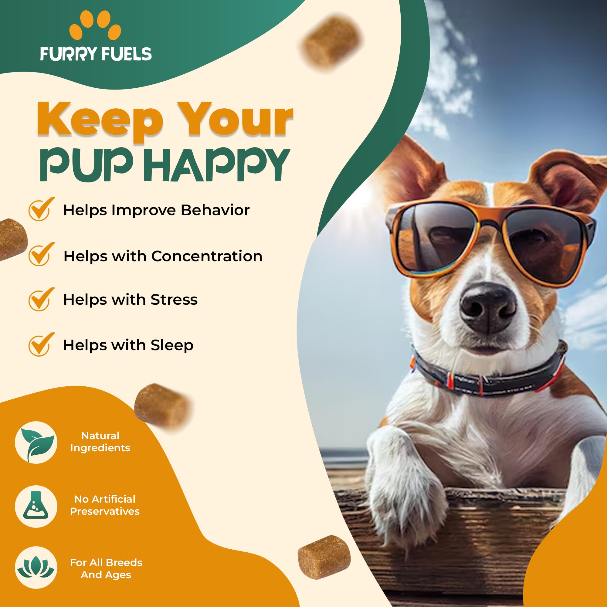 FURRY FUELS Calming Chews for Dogs - Dog Calming Treats for Dog Relief, Dog Calming Chews, Helps with Stress and Better Sleep, Calming Dog Treats - Chicken Flavor - 120 Chews