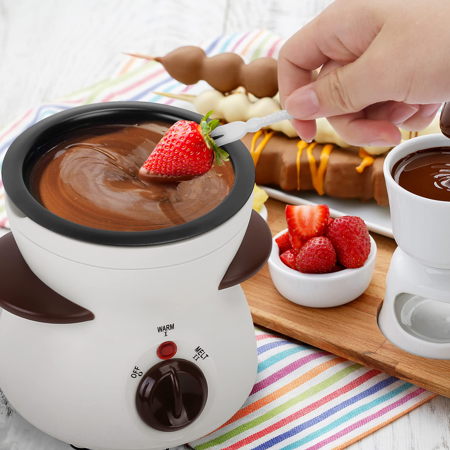 Micnaron Chocolate Fondue Pot, Mini Electric Chocolate Melting Pot, Chocolate Maker Chocolate Marshmallow Candy Melting Warming Fondue Set Dipping Pot with 10pcs Forks & Removable Pot for Party, White