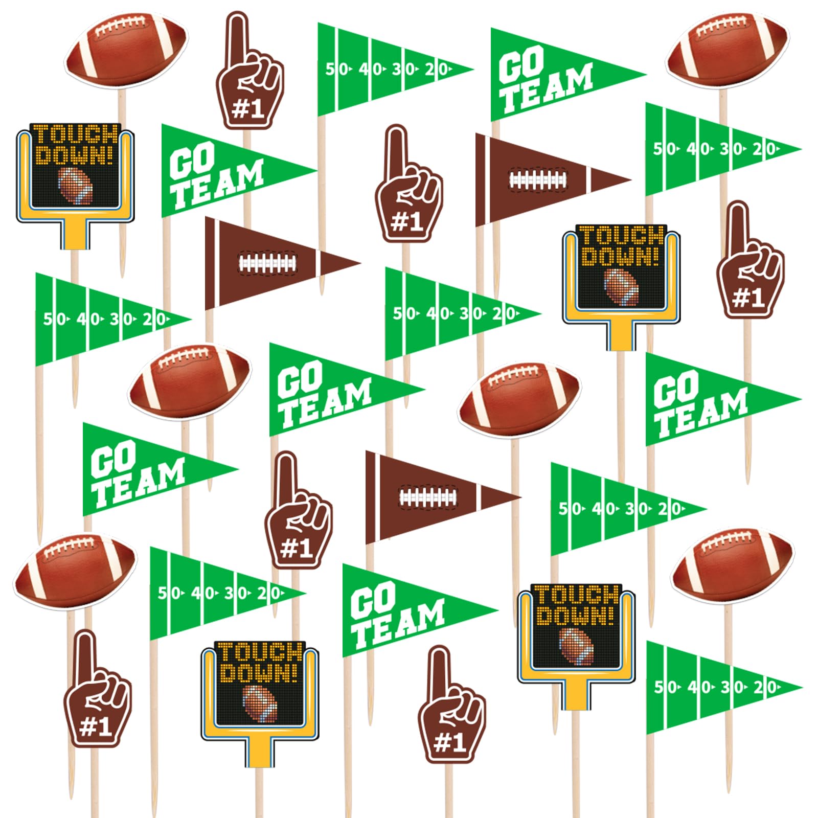 Gatherfun 96pcs Football Themed Toothpicks, Cupcake Toppers, Cocktail Picks for Birthday Party, Game Day, Tailgate Decorations